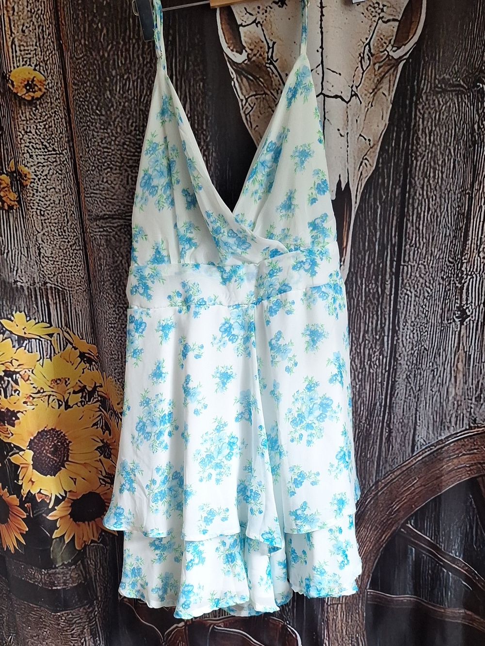 Streetwear Society White Romper with Blue and Green Floral Accents